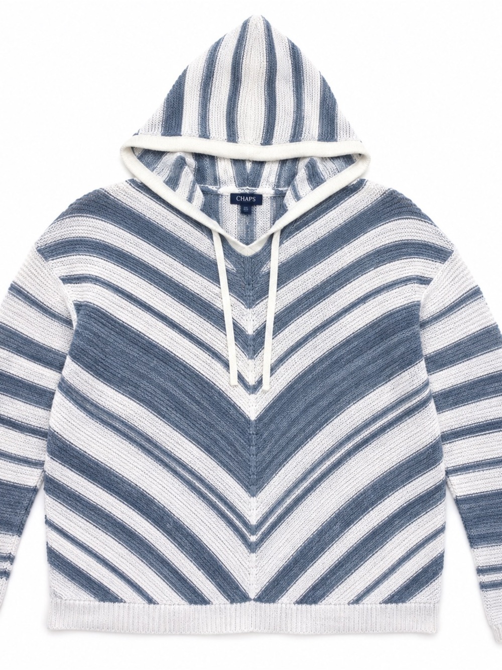 CHAPS Cotton Linen Striped Knit Hoodie Sweater Large
